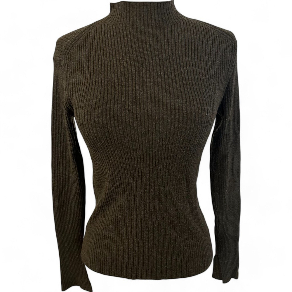 Women's H&M Brown Ribbed Knit Mock Neck Long Sleeve Top Size M